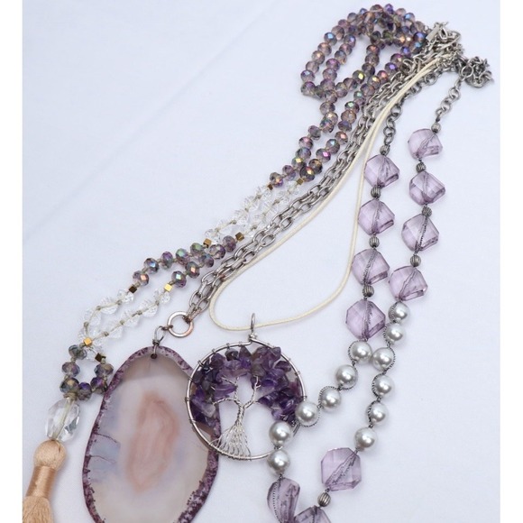 Wearable Fashion Jewelry Lot (8) Boho Purple Silver Layering Necklaces Earrings - Picture 7 of 7